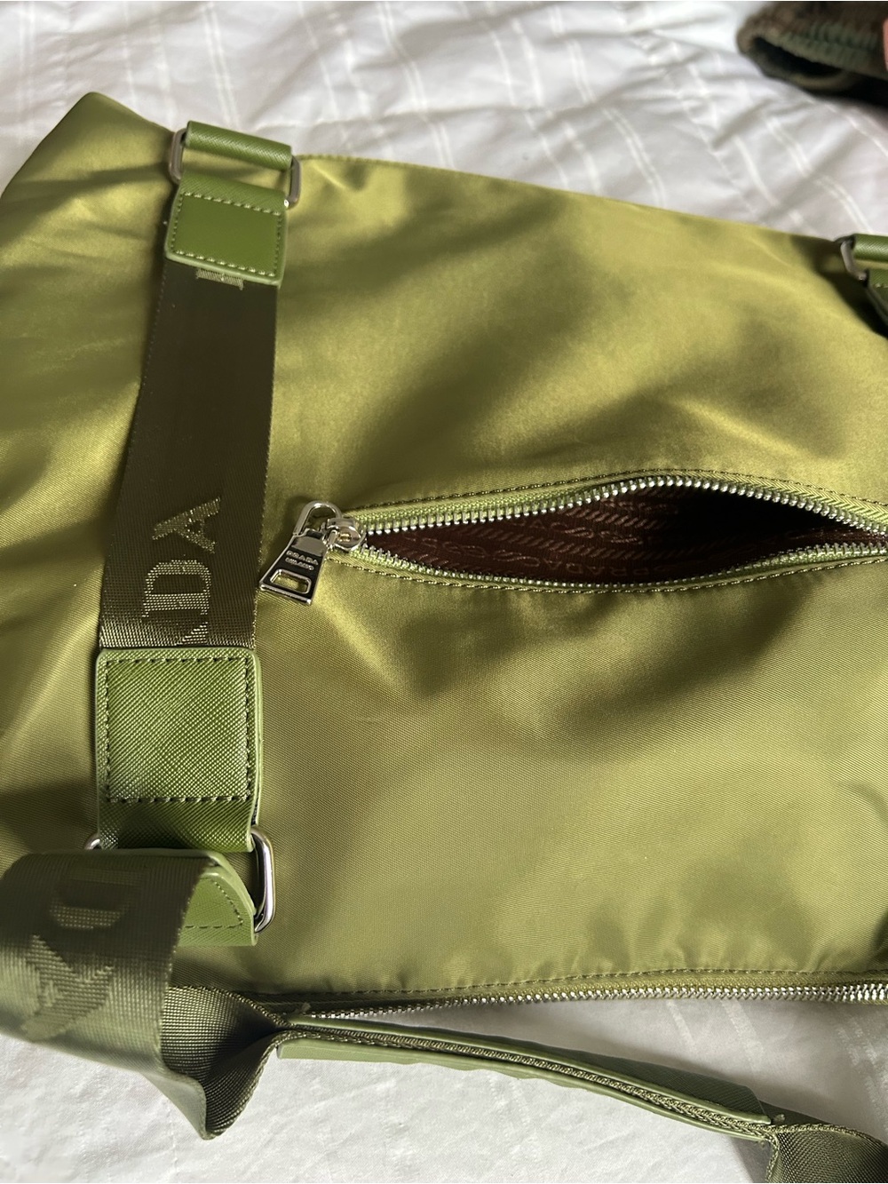 Prada Tessuto nylon shoulder tote bag in Olive Green color. ONLY USED ONCE. - Picture 9 of 14